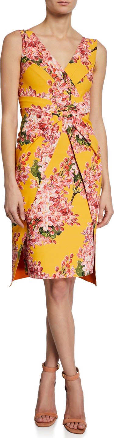 La Petite Robe di Chiara Boni Floral-Print V-Neck Sleeveless Dress with Overlay Skirt