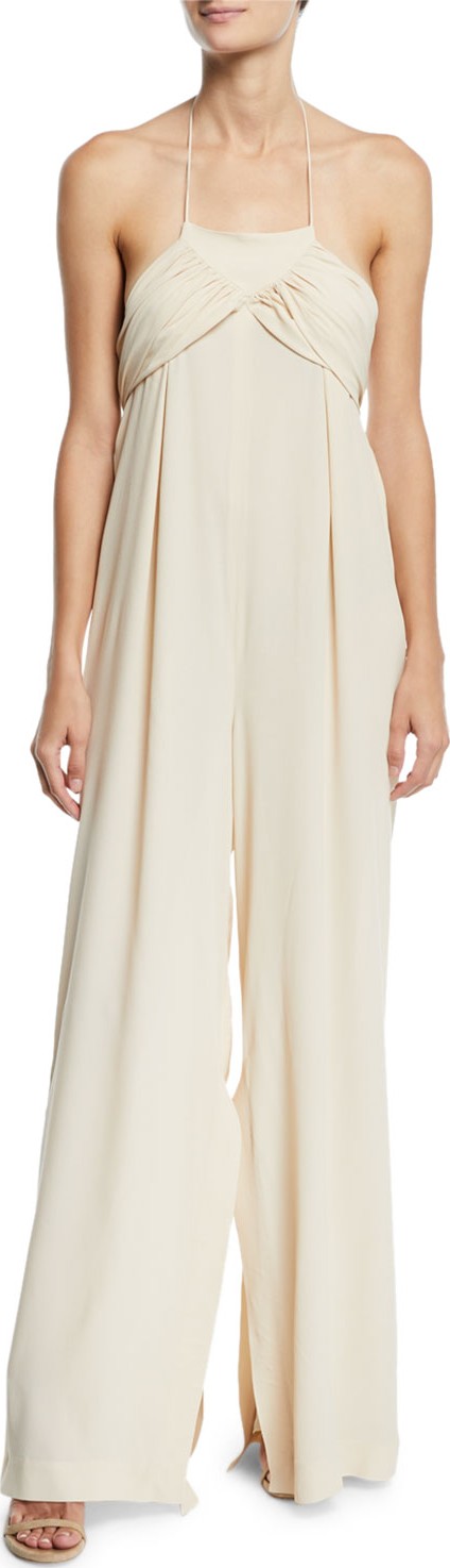 Jacquemus Halter-Neck Ruched-Front Wide Leg Jumpsuit