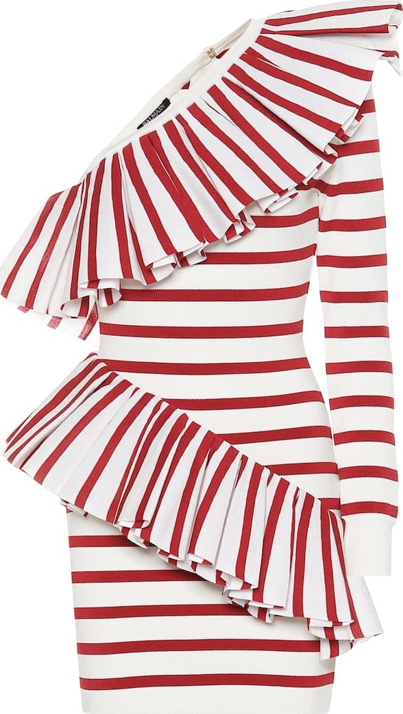 Balmain One-shoulder striped knit dress