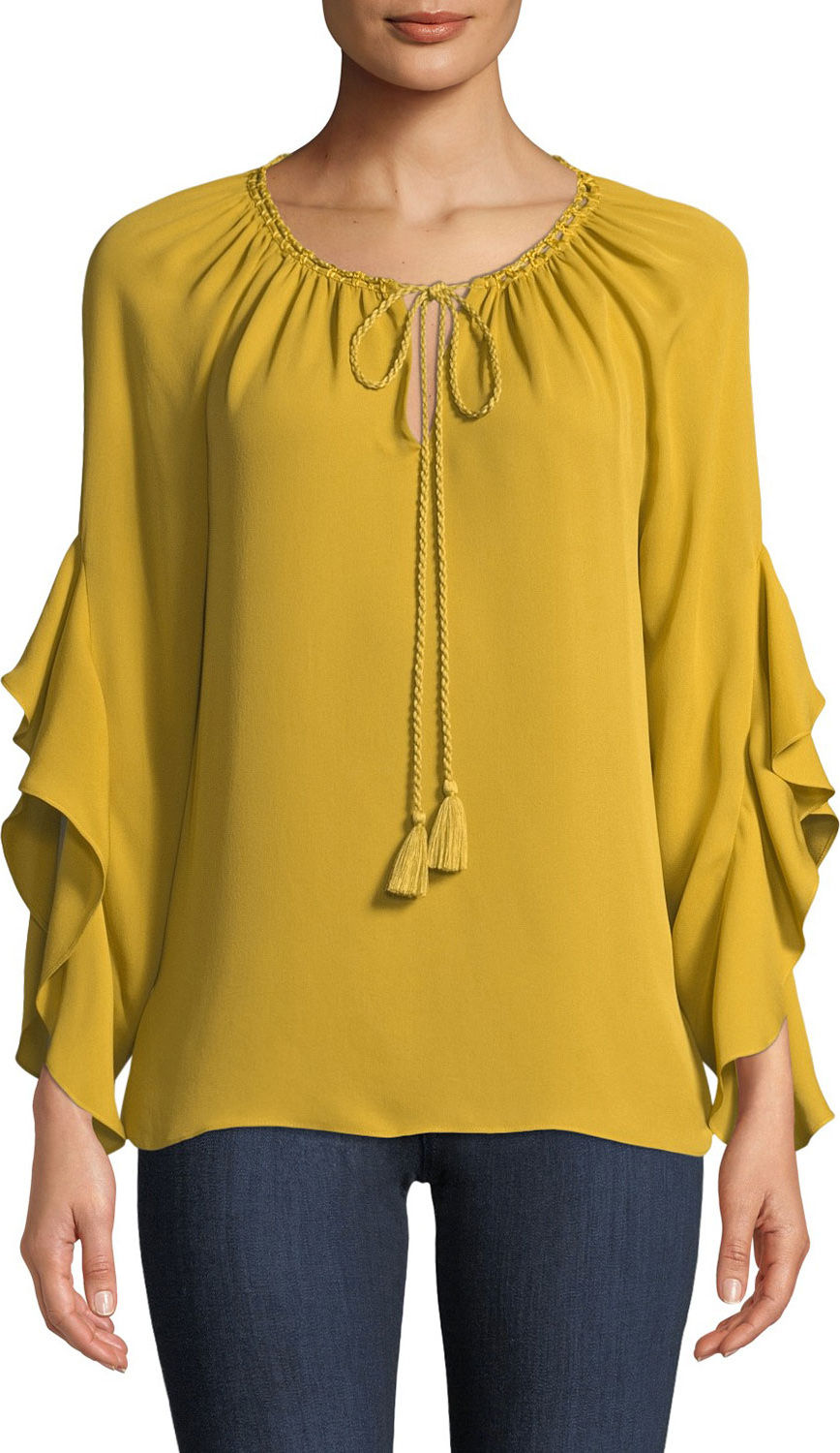 KOBI HALPERIN Marvella Silk Blouse w/ Tassel Ties