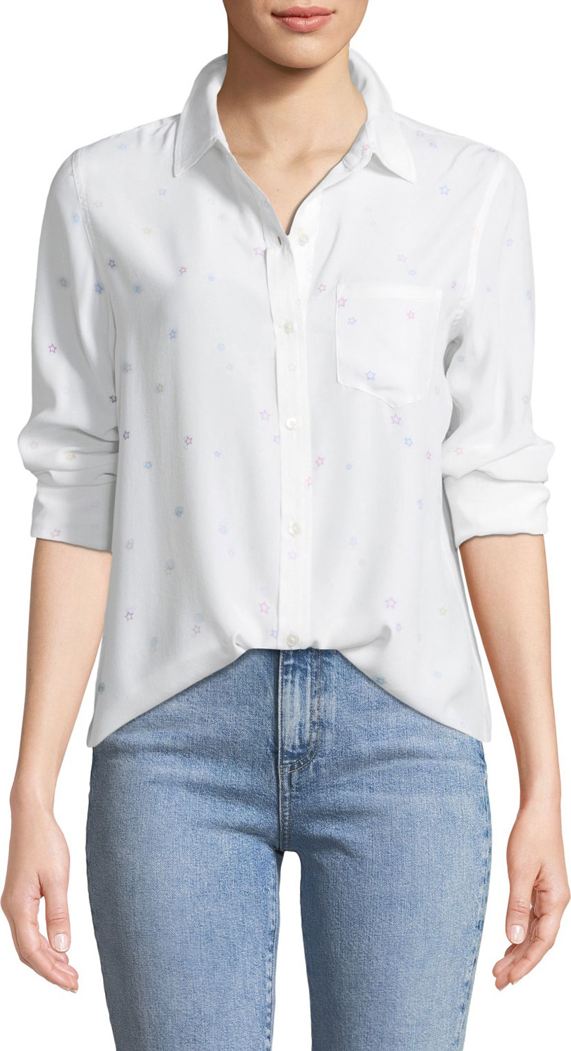 RAILS Kate Star-Print Silk Button-Front Shirt