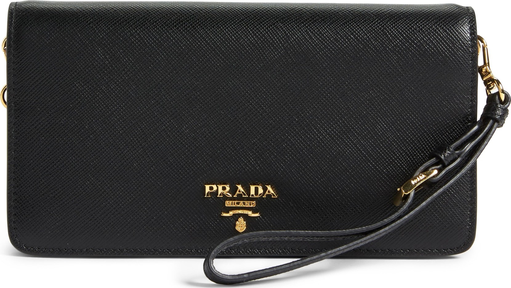Prada Saffiano Metal Oro Flap Wallet on a Chain