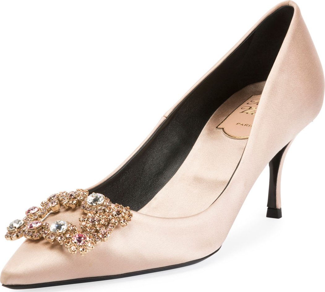 Roger Vivier Flower Strass Satin Pump, Champagne