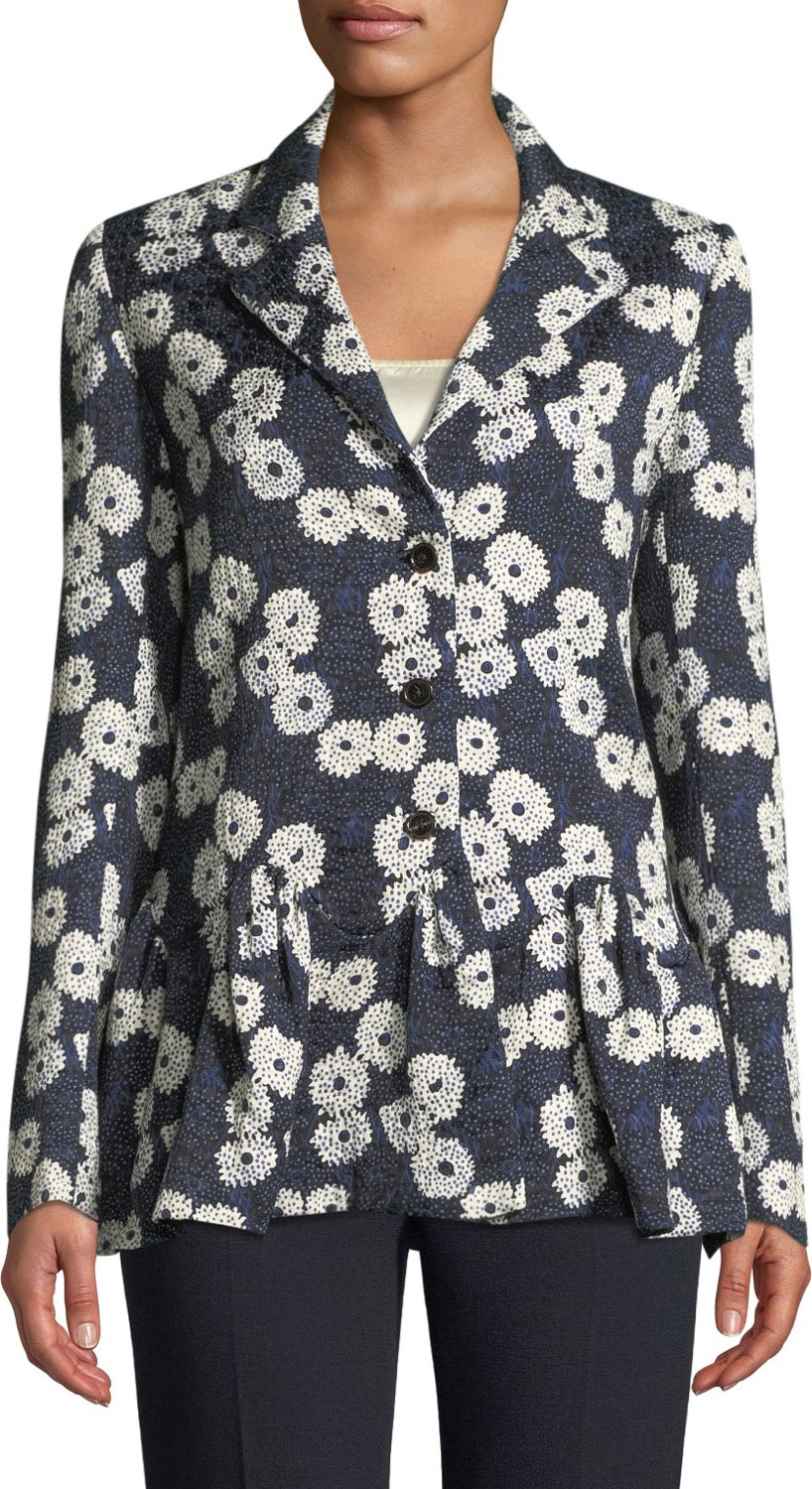 Lela Rose Wave Jacquard Flounce-Hem Jacket