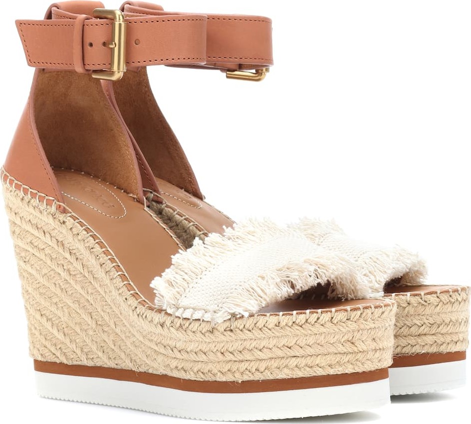 See By Chloé Leather and canvas wedge sandals