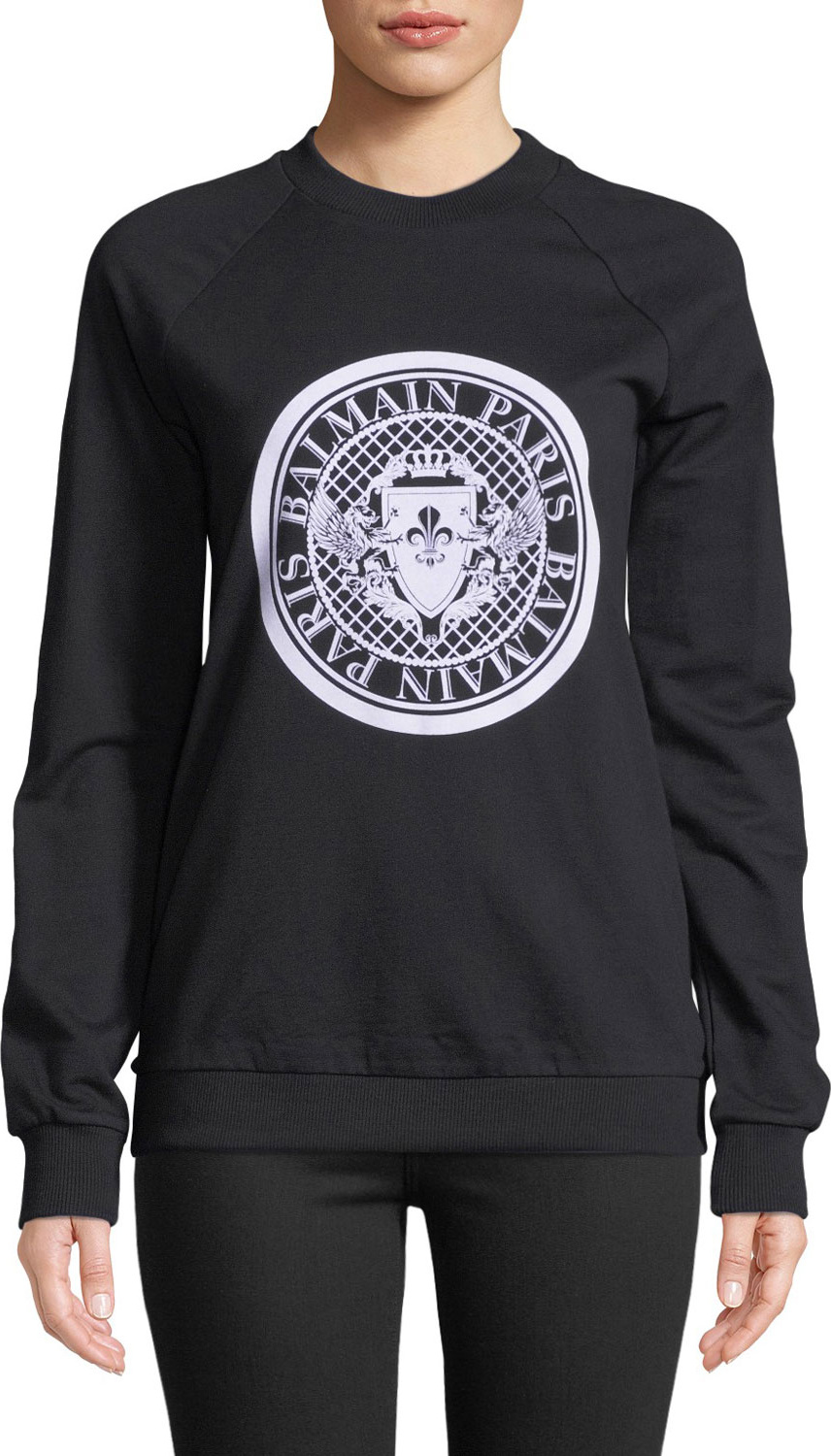 Balmain Coin-Logo Long-Sleeve Cotton Sweatshirt