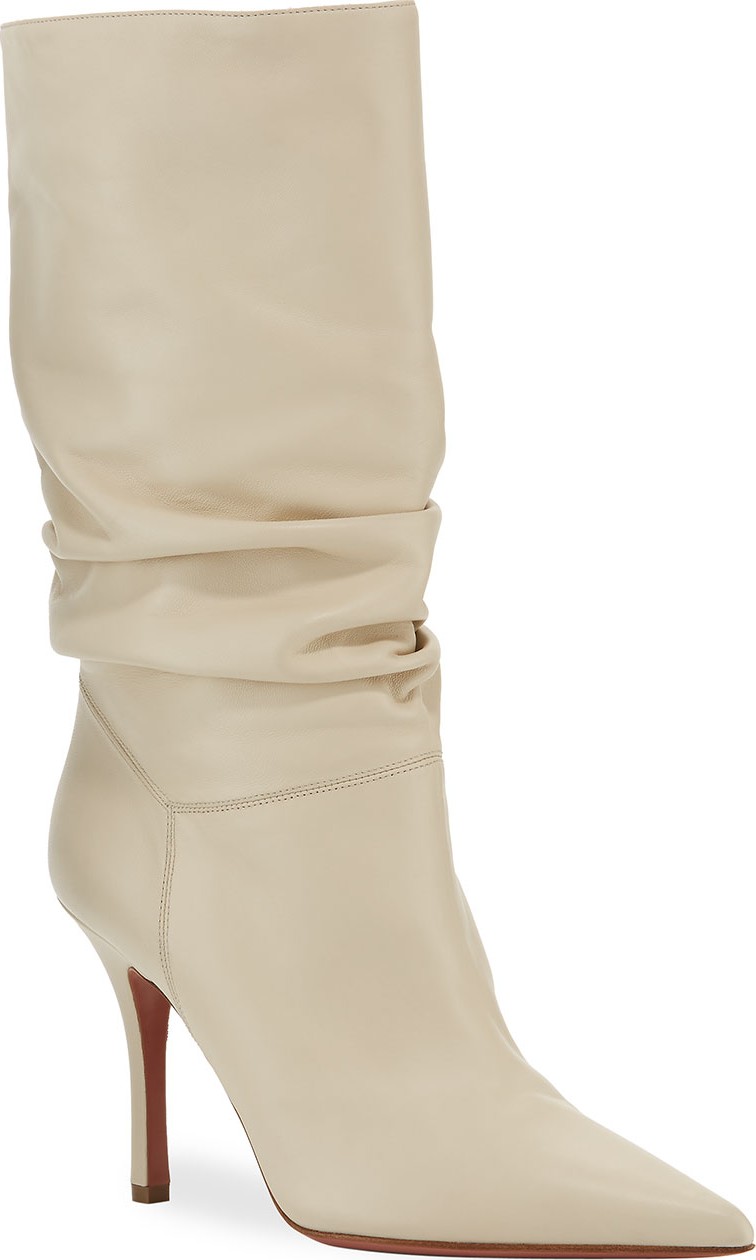 Amina Muaddi Ida Leather Scrunched Boots