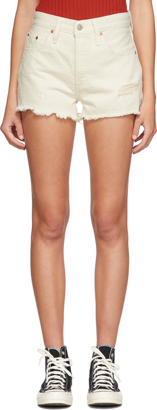 LEVI’S Off-White Distressed 501 Original Shorts
