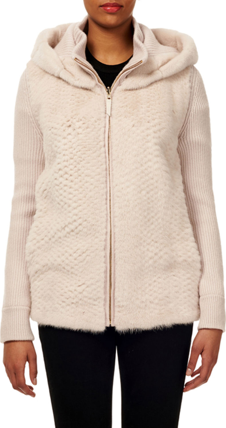 Gorski Punched-Mink Cashmere-Wool Zip-Front Hooded Jacket Gorski Punched-Mink Cashmere-Wool Zip-Front Hooded Jacket