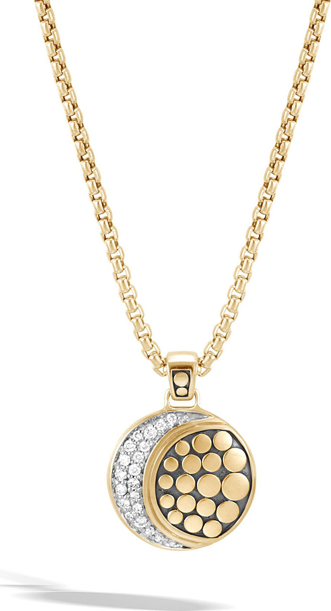 John Hardy 18k Dot Diamond Moon Phase Pendant Necklace