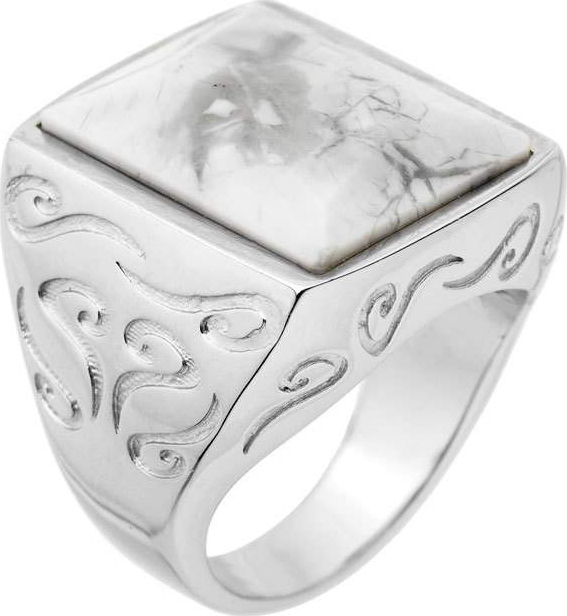 Marco Dal Maso Men's Square Silver Ring with White Howlite, Size 9.5