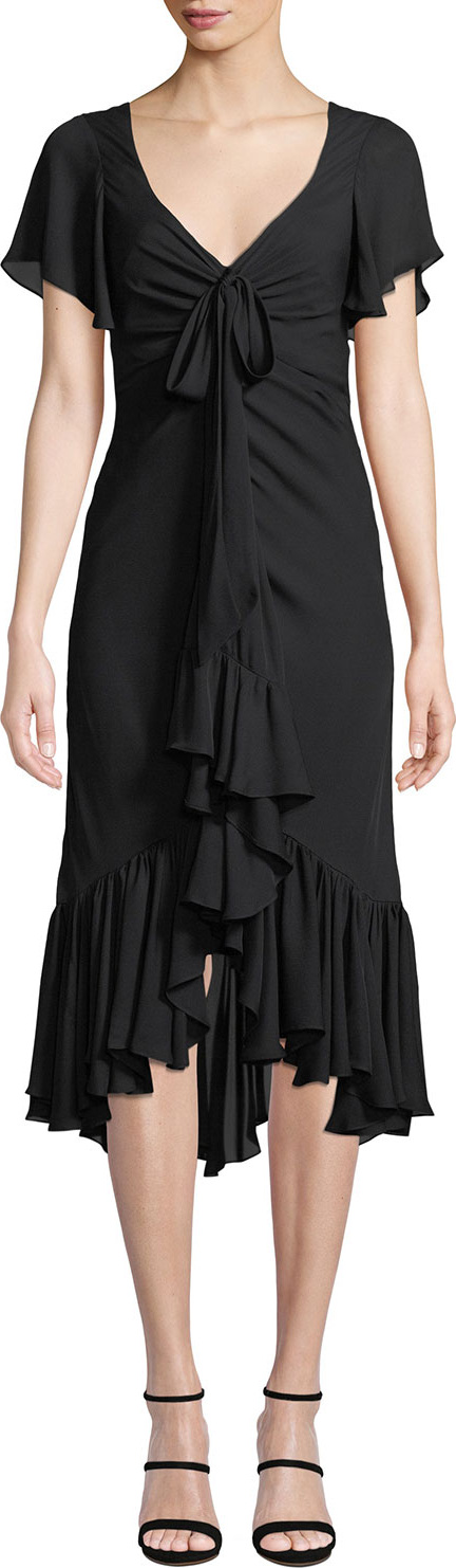 Cinq A Sept Mateo Tie-Front Ruffle Silk Midi Dress