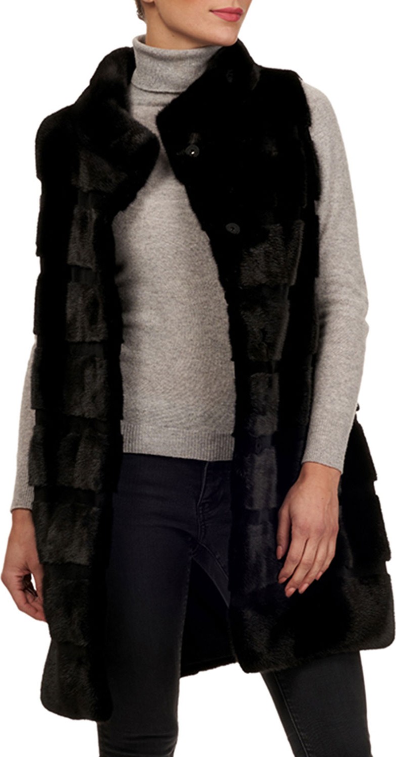 Gorski Reversible Horizontal Mink-Fur Silk-Taffeta Vest Gorski Reversible Horizontal Mink-Fur Silk-Taffeta Vest