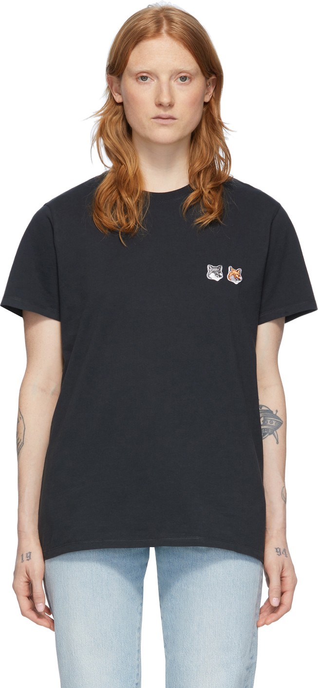 Maison Kitsune Grey Double Fox Head T-Shirt
