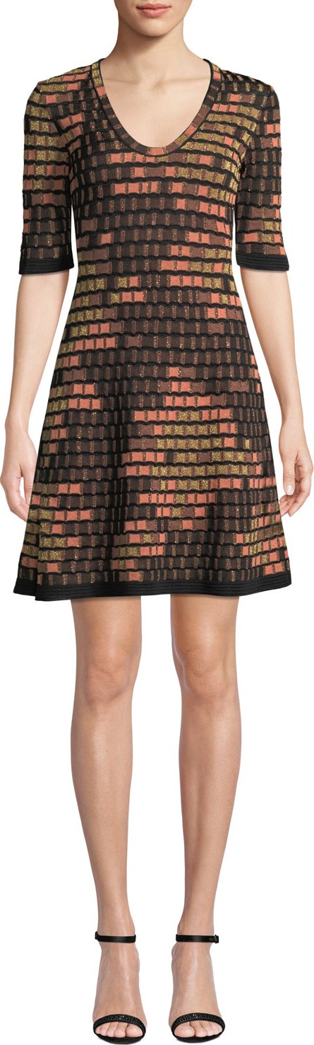 M Missoni Short-Sleeve Short Geometric Jacquard Dress