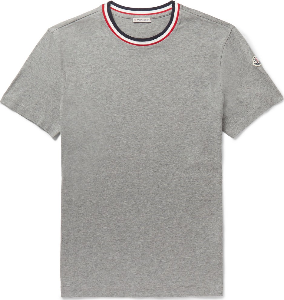 Moncler Logo-Appliquéd Stripe-Trimmed Mélange Cotton-Jersey T-Shirt