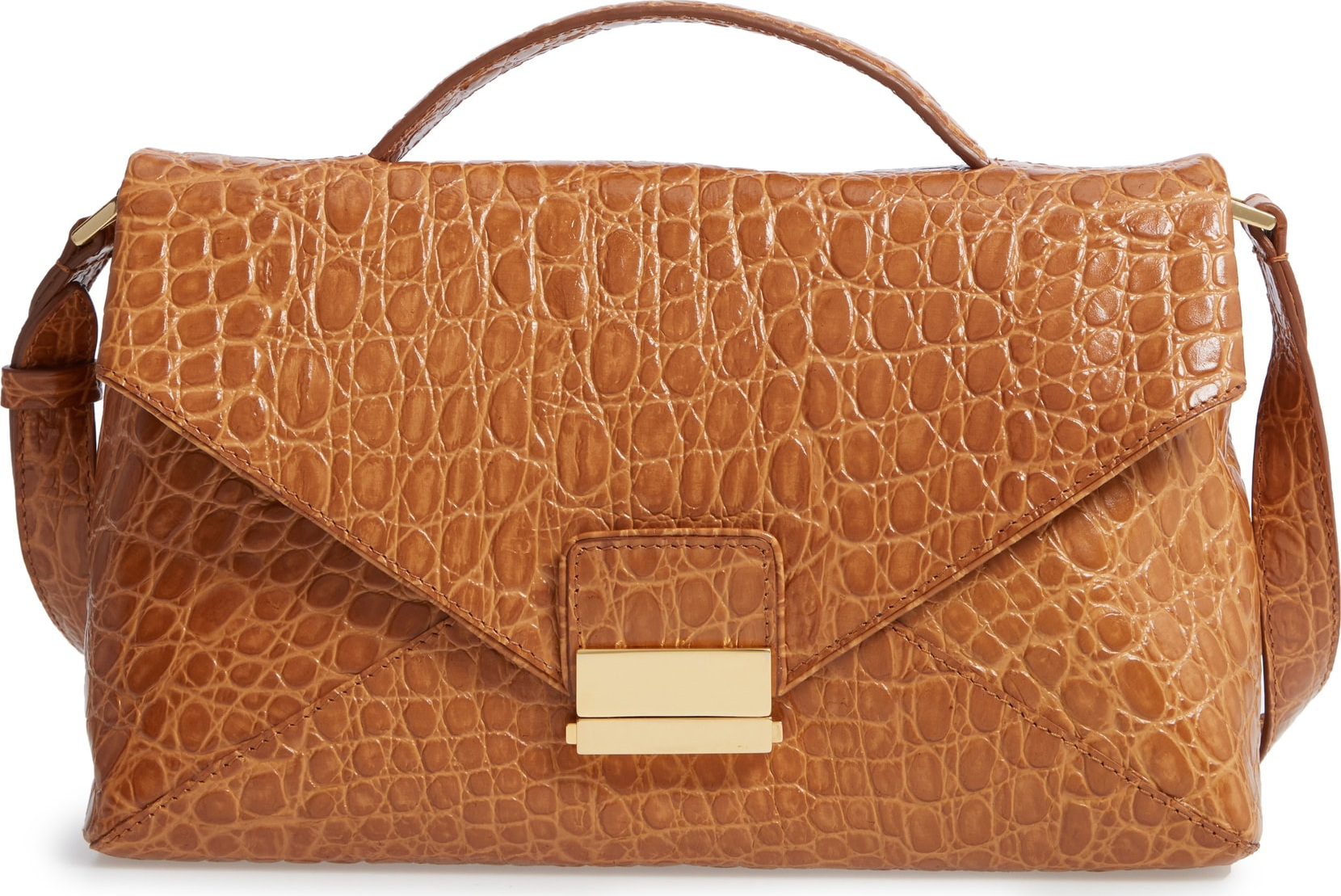 Dries Van Noten Croc Embossed Leather Shoulder Bag