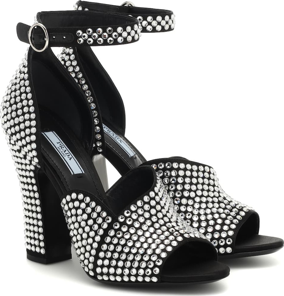 Prada Crystal-embellished satin sandals
