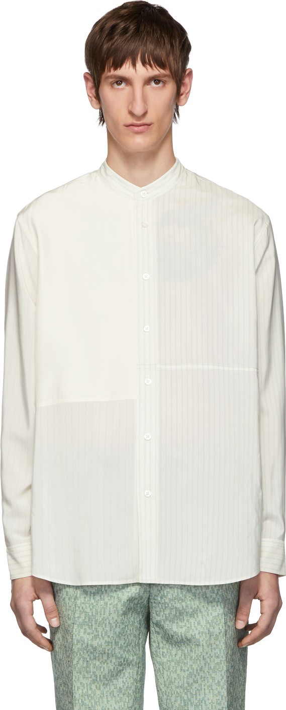 Jil Sander Off-White Silk Striped Tara Contrast Patch Shirt