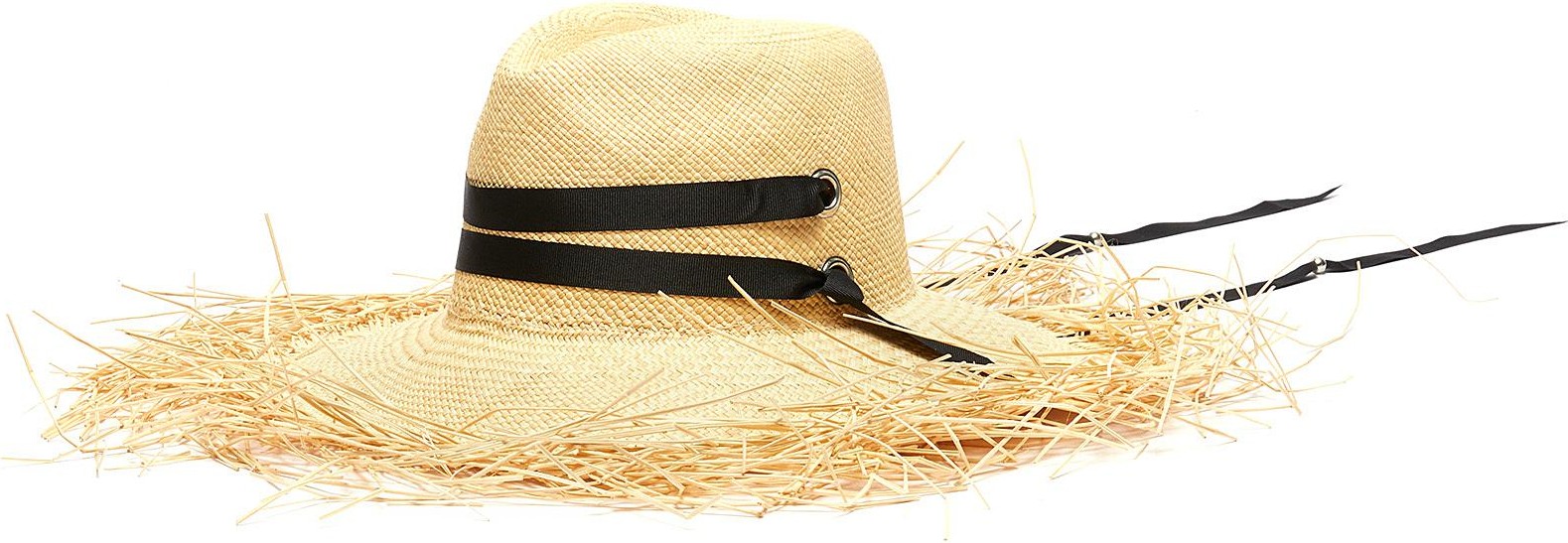 Sensi Studio Frayed long brim band trimmed toquilla straw Panama hat