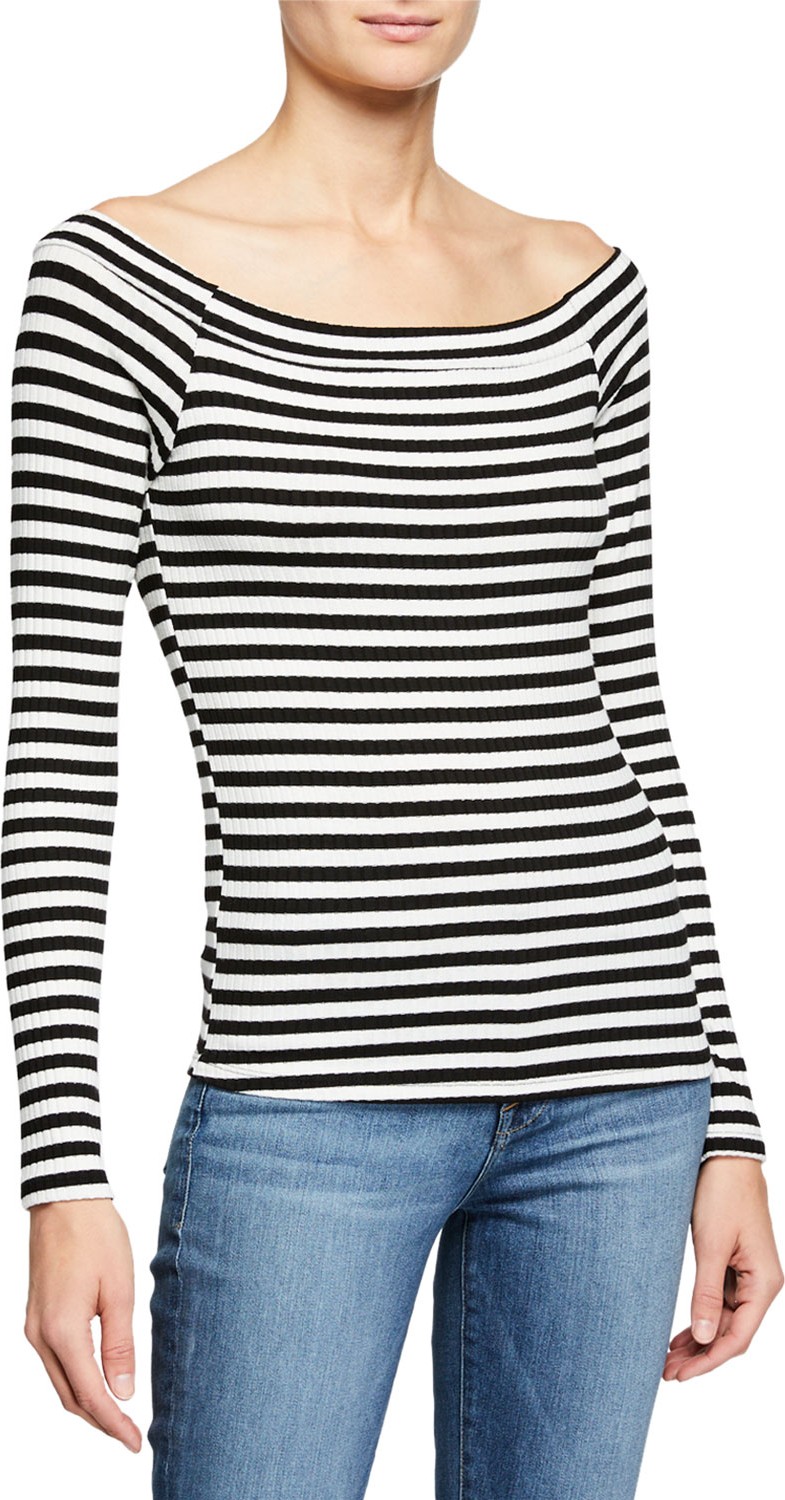 FRAME DENIM Striped Bateau-Neck Long-Sleeve Top