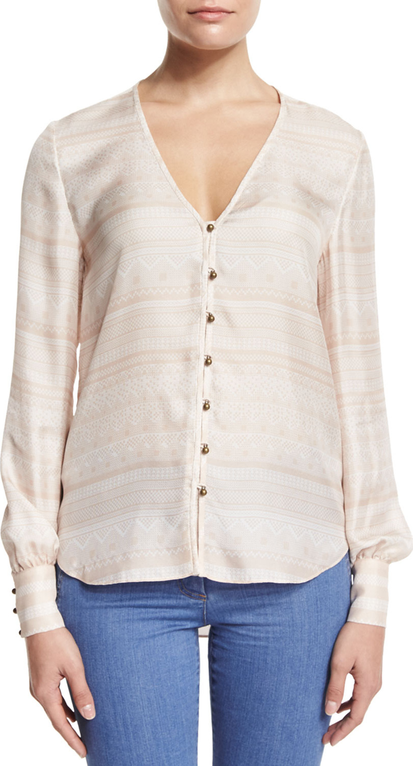 Veronica Beard Bahia Silk Multipattern Blouse, Blush