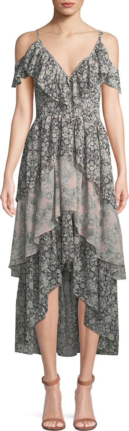 MISA Los Angeles Idalia Floral-Print Ruffle High-Low Dress MISA Los Angeles Idalia Floral-Print Ruffle High-Low Dress