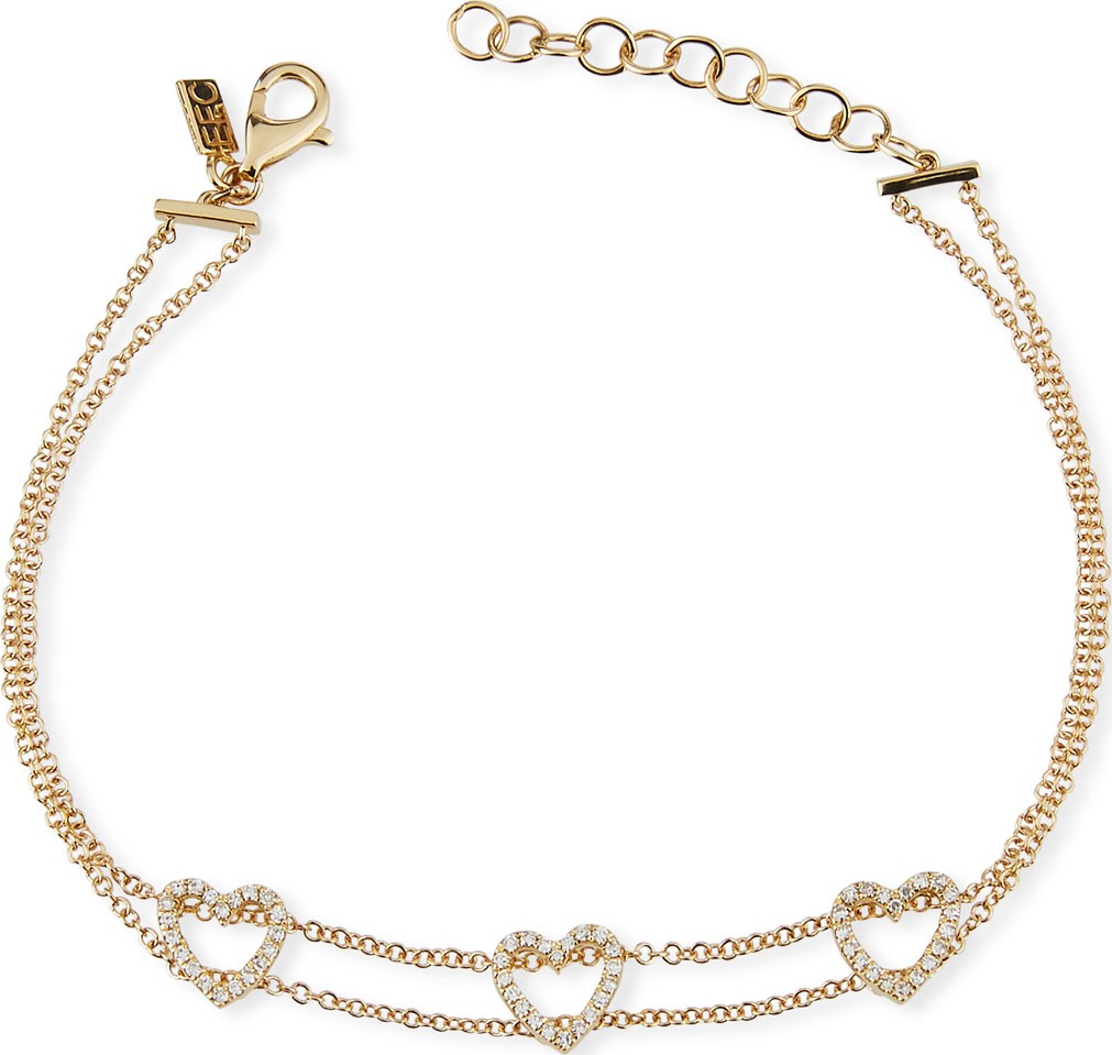 EF Collection 14k Gold Triple Diamond Open Heart Bracelet
