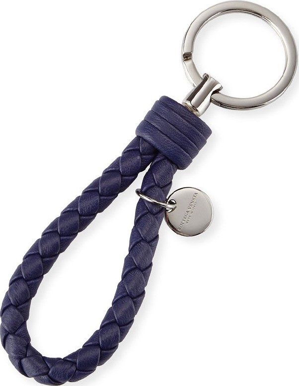 Bottega Veneta Braided Leather Loop Key Ring, Atlantic