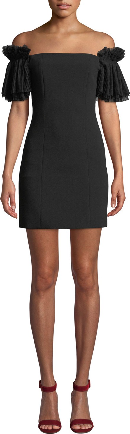 Elliatt Marble Pleated-Sleeve Mini Dress