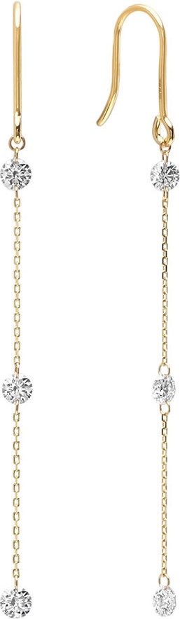 Nicha Jewelry 18k Gold 3-Floating Diamond Dangle Earrings