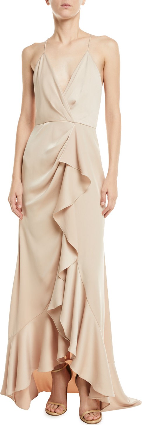 Jay Godfrey Satin Ruffle Wrap Slip Gown