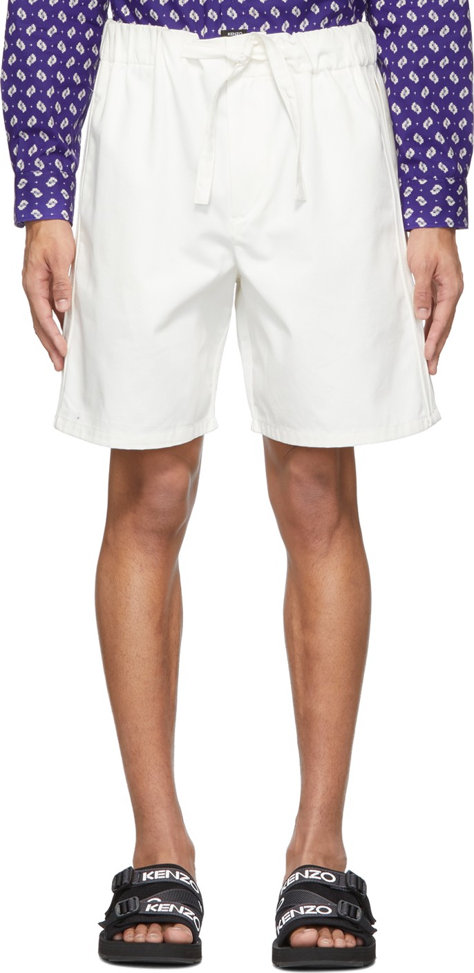 KENZO Off-White Gabardine Belted Shorts