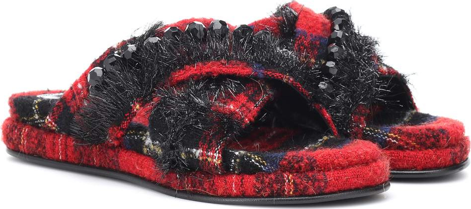 Simone Rocha Embellished tartan slides