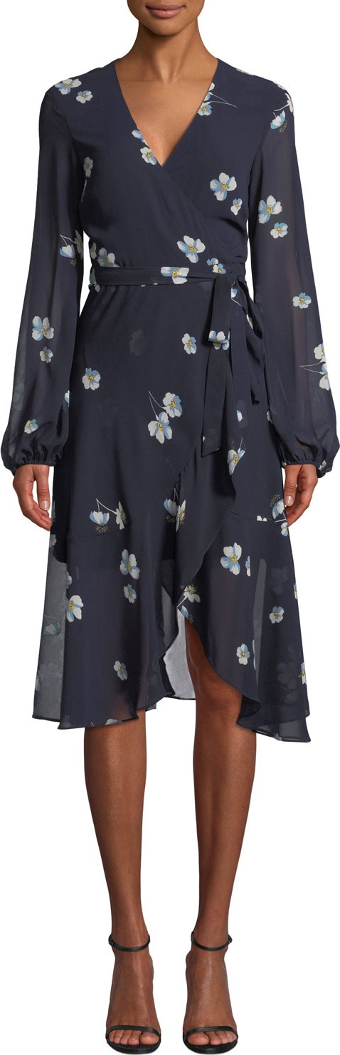 Bardot Poppy-Print Long-Sleeve Wrap Dress
