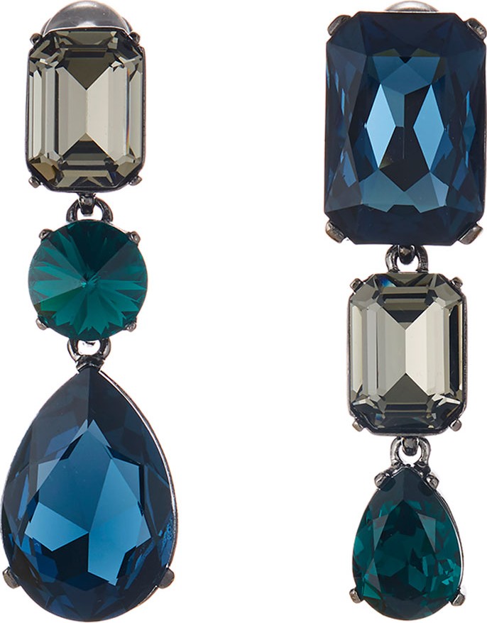 Oscar De La Renta Bold Crystal 3-Drop Clip-On Earrings