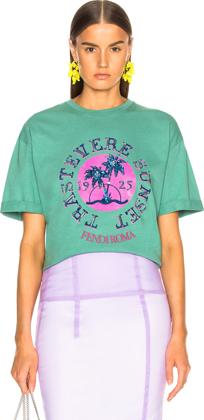 Fendi Trastevere Sunset Embellished Graphic Tee