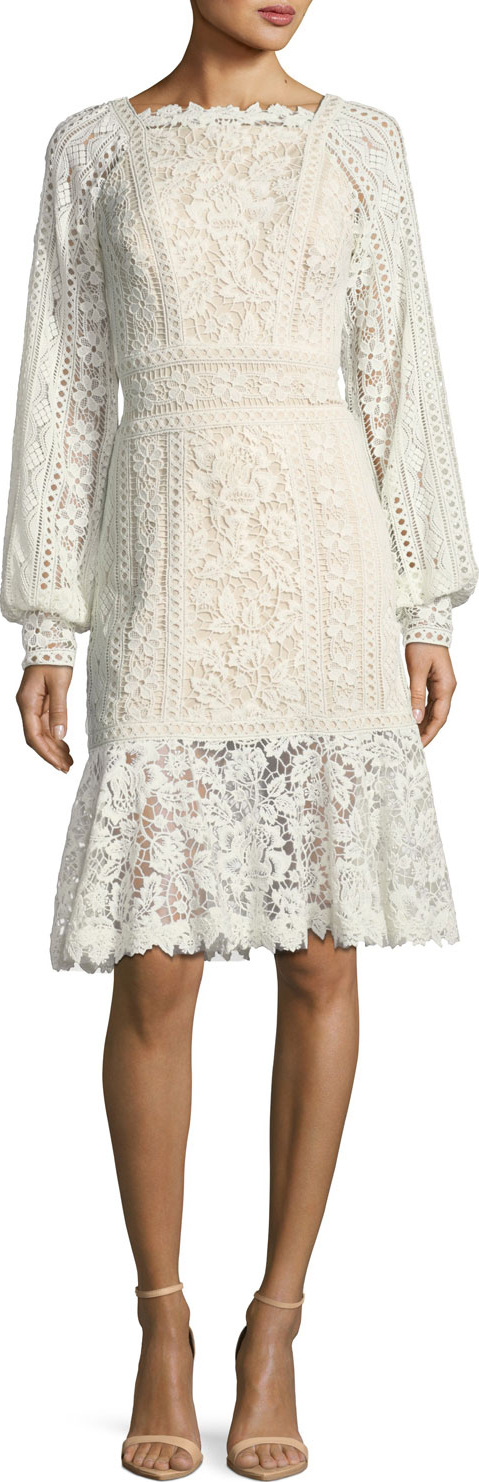 Tadashi Shoji Eyelet-Lace Long-Sleeve Cocktail Dress