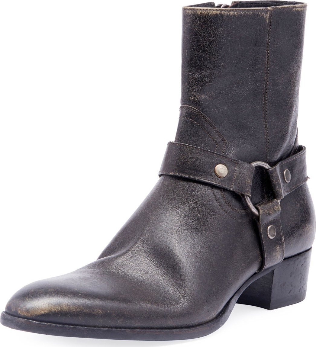 Saint Laurent Men's Wyatt Leather Harness Boots