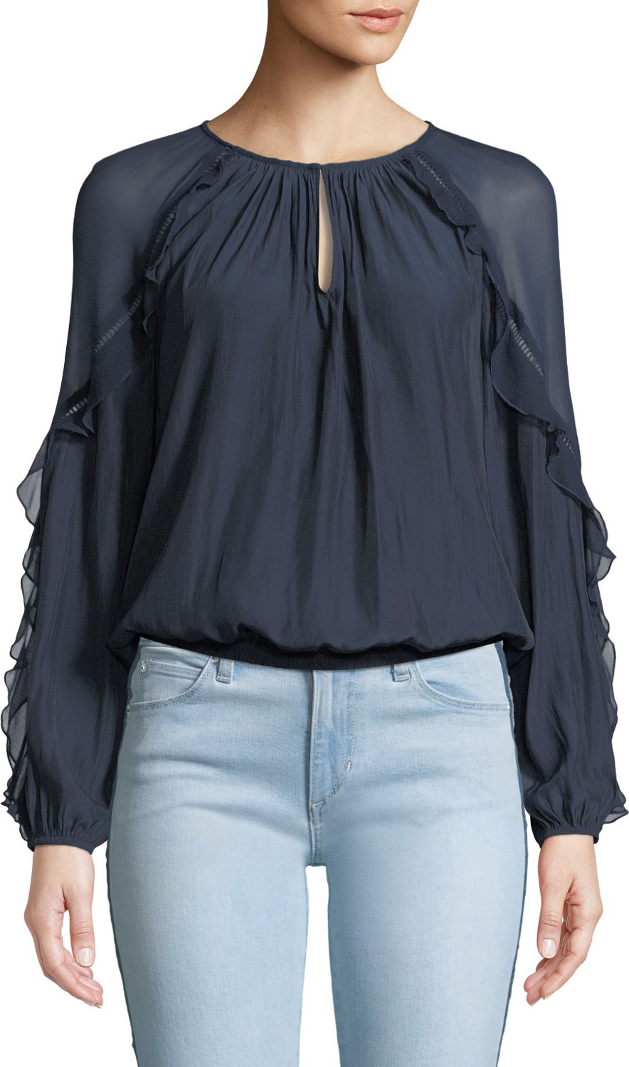 Ramy Brook Sutton Ruffle Long-Sleeve Blouson Top