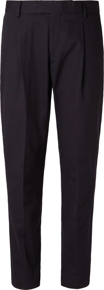 Caruso Navy Pleated Cotton-Twill Trousers