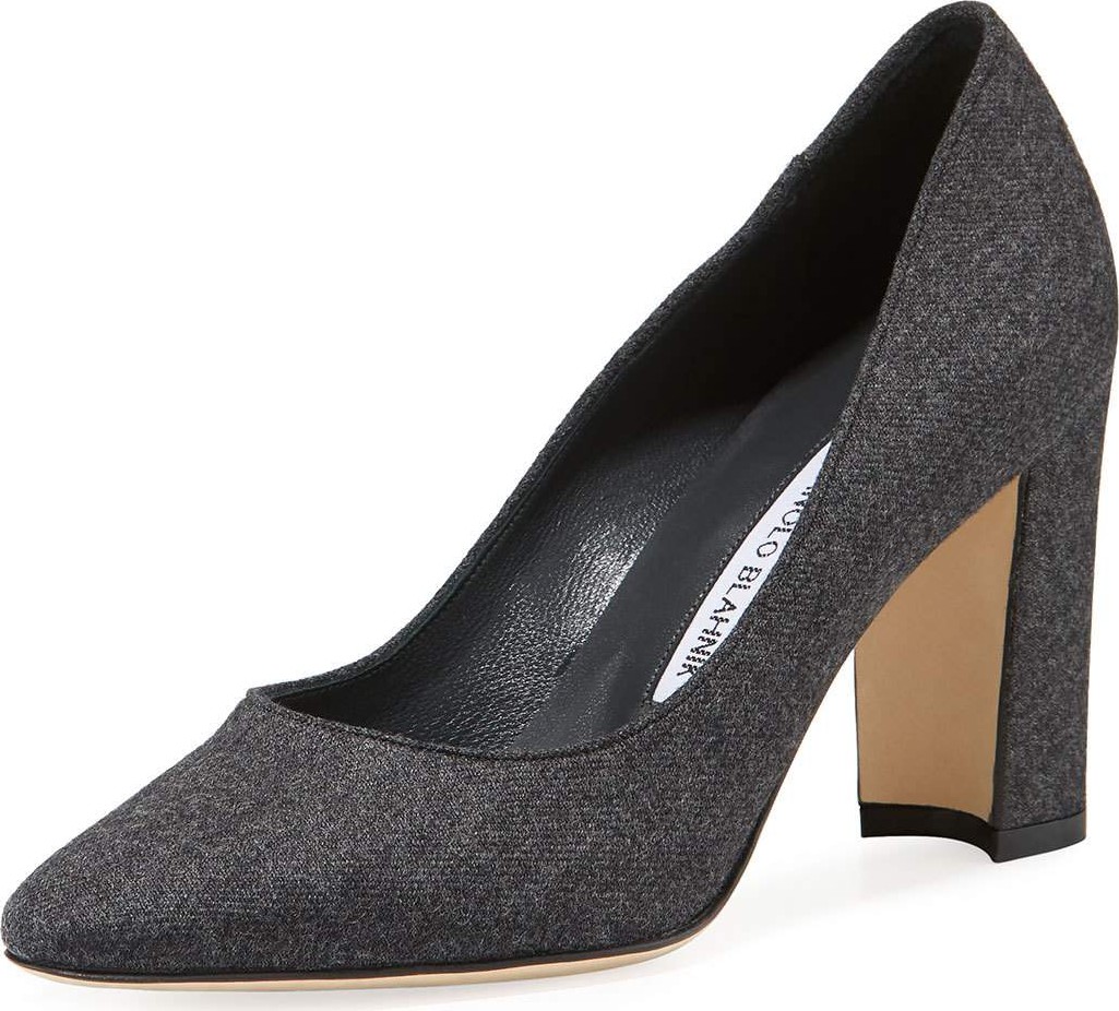 Manolo Blahnik Tucciototo Flannel Block-Heel Pumps