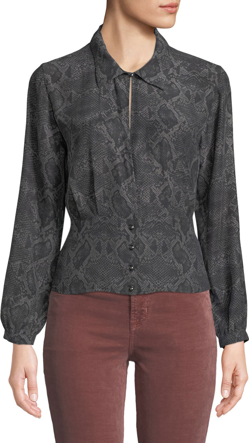 J BRAND Lindsey Snake-Print Silk Long-Sleeve Top