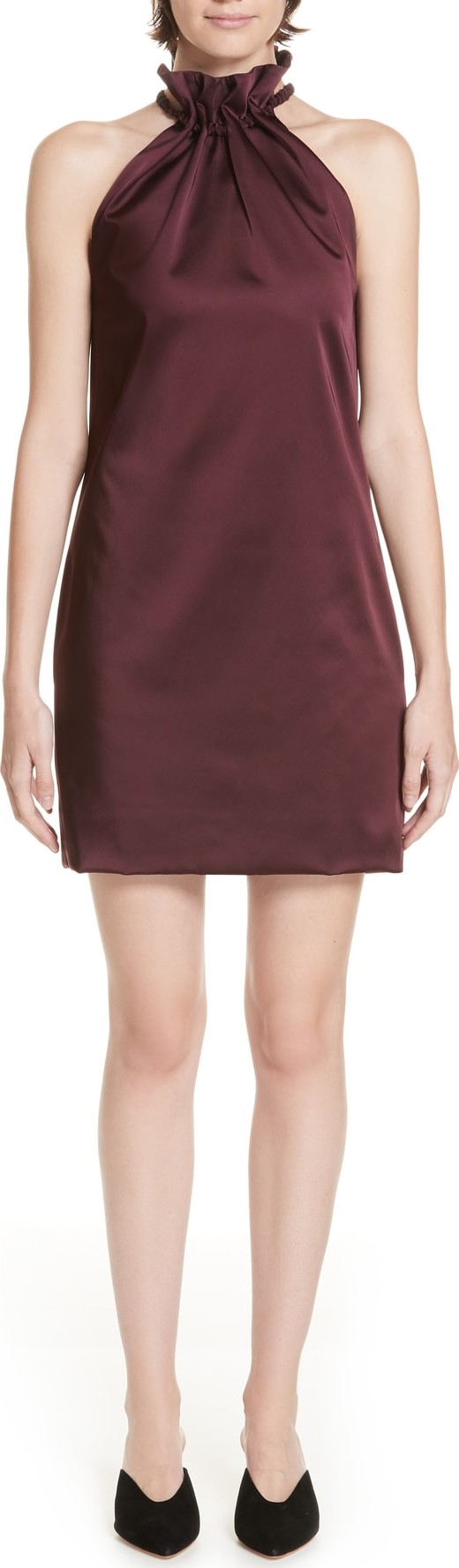 Rosetta Getty Ruched Neck Stretch Duchess Satin Dress