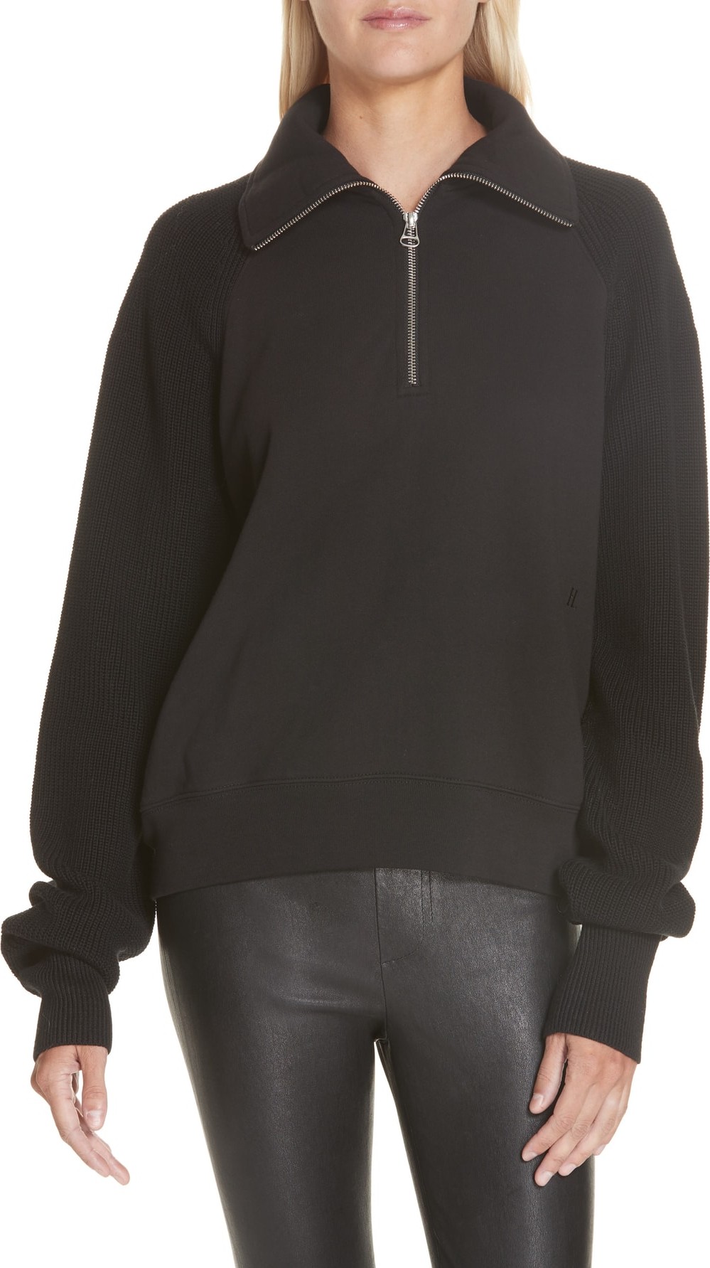 Helmut Lang Contrast Sleeve Quarter Zip Sweatshirt