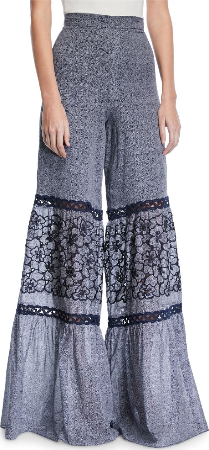 Alexis Lizbeth Wide-Leg Embroidered Crochet Pants