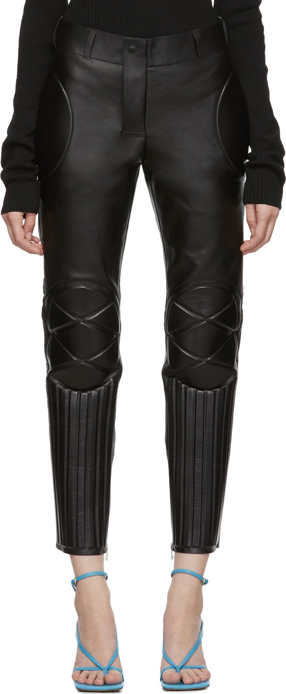 Bottega Veneta Black Leather Biker Trousers