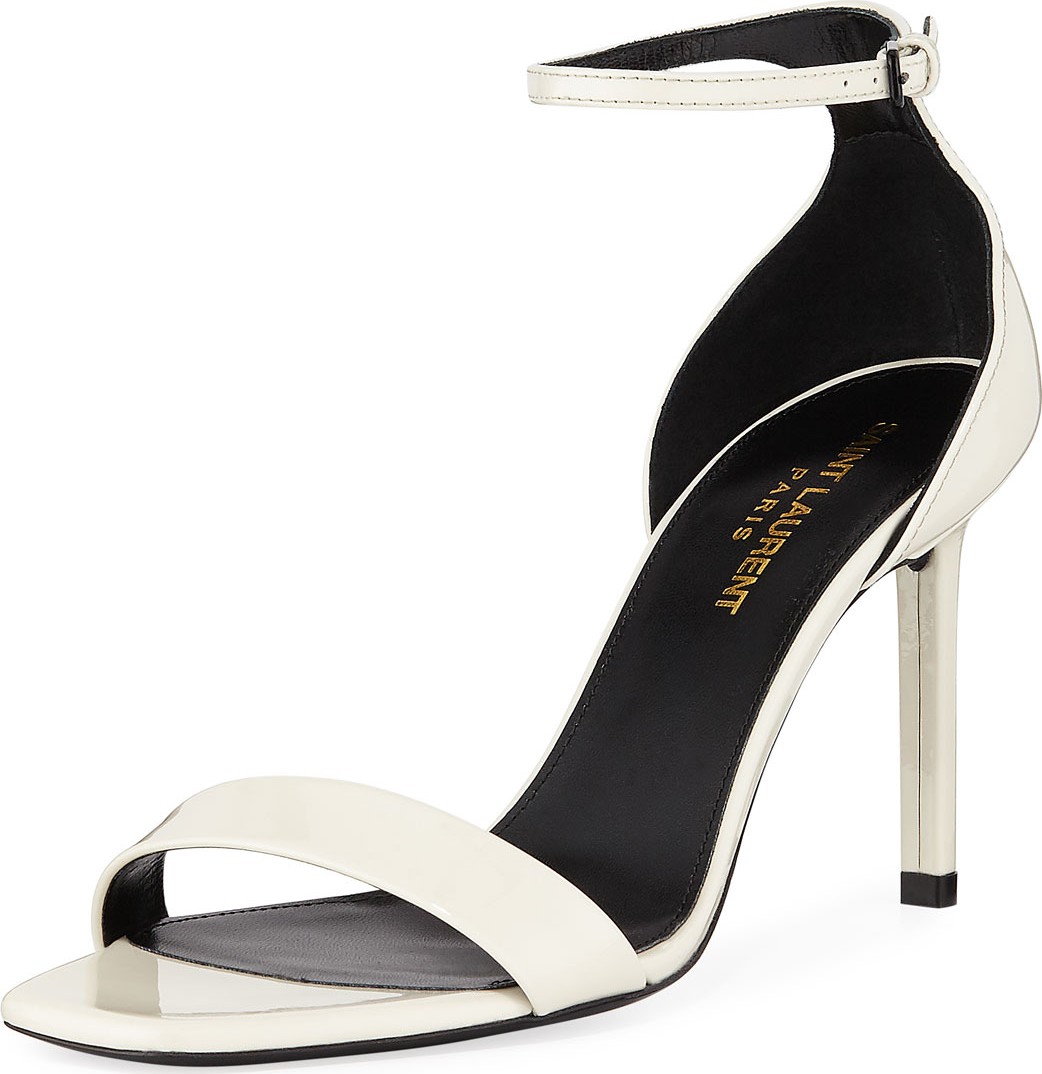 Saint Laurent Amber Patent Ankle-Wrap Sandals