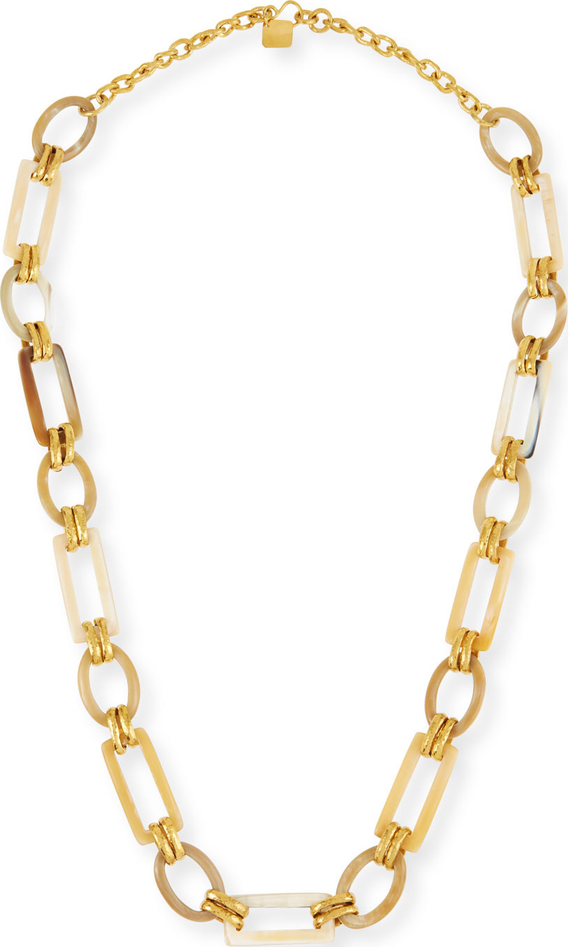 Ashley Pittman Light Horn & Bronze Link Necklace, 38"L