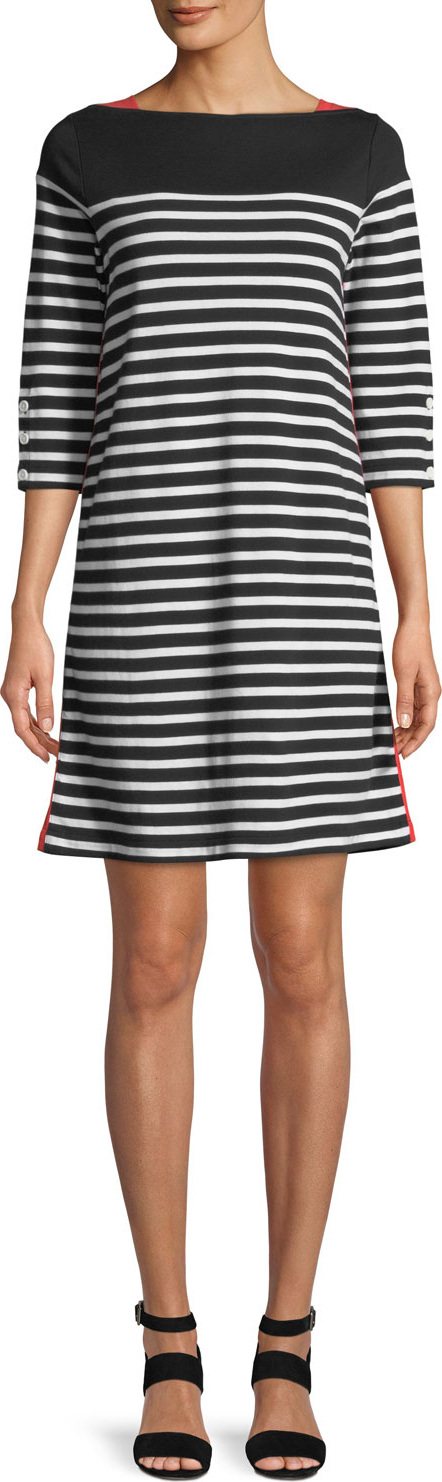 Joan Vass Colorblock Striped 3/4-Sleeve Dress